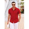 imageCOOFANDY Mens Cuban Guayabera Shirt Short Sleeve Button Down Shirts Casual Summer Beach Linen ShirtsRed