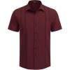 imageCOOFANDY Mens Cuban Guayabera Shirt Short Sleeve Button Down Shirts Casual Summer Beach Linen ShirtsWine Red