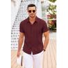 imageCOOFANDY Mens Cuban Guayabera Shirt Short Sleeve Button Down Shirts Casual Summer Beach Linen ShirtsWine Red