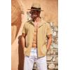imageCOOFANDY Mens Cuban Guayabera Shirt Short Sleeve Button Down Shirts Casual Summer Beach Linen ShirtsYellow