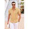 imageCOOFANDY Mens Cuban Guayabera Shirt Short Sleeve Button Down Shirts Casual Summer Beach Linen ShirtsYellow