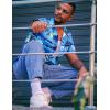 imageCOOFANDY Mens Hawaiian Shirt Short Sleeve Button Down Shirts Tropical Floral Summer Beach ShirtsLight Blue  Island Scenery
