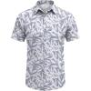 imageCOOFANDY Mens Hawaiian Shirt Short Sleeve Button Down Shirts Tropical Floral Summer Beach ShirtsLight Gray  Leaf