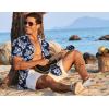 imageCOOFANDY Mens Hawaiian Shirt Short Sleeve Button Down Shirts Tropical Floral Summer Beach ShirtsNavy  Backyard Flowers