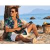 imageCOOFANDY Mens Hawaiian Shirt Short Sleeve Button Down Shirts Tropical Floral Summer Beach ShirtsNavy  Flamingo