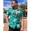 imageCOOFANDY Mens Hawaiian Shirt Short Sleeve Button Down Shirts Tropical Floral Summer Beach ShirtsTurquoise  Palm Leaf