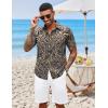 imageCOOFANDY Mens Hawaiian Shirts Short Sleeve Button Down Aloha Shirt Casual Beach ClothesBeige Black Leaves