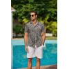 imageCOOFANDY Mens Hawaiian Shirts Short Sleeve Button Down Aloha Shirt Casual Beach ClothesBeige Black Leaves
