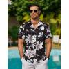 imageCOOFANDY Mens Hawaiian Shirts Short Sleeve Button Down Aloha Shirt Casual Beach ClothesBlack Beige Flower