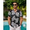 imageCOOFANDY Mens Hawaiian Shirts Short Sleeve Button Down Aloha Shirt Casual Beach ClothesBlack White Flower
