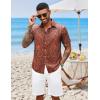 imageCOOFANDY Mens Hawaiian Shirts Short Sleeve Button Down Aloha Shirt Casual Beach ClothesDark Blue Orange Leaves