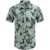 imageCOOFANDY Mens Hawaiian Shirts Short Sleeve Button Down Aloha Shirt Casual Beach ClothesDark Gray  Ice Green Leaves