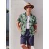 imageCOOFANDY Mens Hawaiian Shirts Short Sleeve Button Down Aloha Shirt Casual Beach ClothesDark Gray  Ice Green Leaves