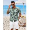 imageCOOFANDY Mens Hawaiian Shirts Short Sleeve Button Down Aloha Shirt Casual Beach ClothesDark Gray  Ice Green Leaves