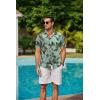 imageCOOFANDY Mens Hawaiian Shirts Short Sleeve Button Down Aloha Shirt Casual Beach ClothesDark Gray  Ice Green Leaves