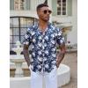 imageCOOFANDY Mens Hawaiian Shirts Short Sleeve Button Down Aloha Shirt Casual Beach ClothesNavy Blue White Flower