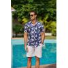 imageCOOFANDY Mens Hawaiian Shirts Short Sleeve Button Down Aloha Shirt Casual Beach ClothesNavy Blue White Flower