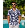 imageCOOFANDY Mens Hawaiian Shirts Short Sleeve Button Down Aloha Shirt Casual Beach ClothesWhite Palm Leaf