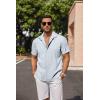 imageCOOFANDY Mens Linen Shirts Short Sleeve Casual Shirts Button Down Shirt for Men Beach Summer Wedding ShirtBlue