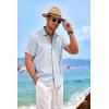 imageCOOFANDY Mens Linen Shirts Short Sleeve Casual Shirts Button Down Shirt for Men Beach Summer Wedding ShirtBlue