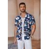 imageCOOFANDY Mens Linen Shirts Short Sleeve Casual Shirts Button Down Shirt for Men Beach Summer Wedding ShirtBlue Floral