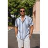 imageCOOFANDY Mens Linen Shirts Short Sleeve Casual Shirts Button Down Shirt for Men Beach Summer Wedding ShirtBluewhite Stripes