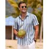 imageCOOFANDY Mens Linen Shirts Short Sleeve Casual Shirts Button Down Shirt for Men Beach Summer Wedding ShirtBluewhite Stripes