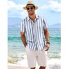 imageCOOFANDY Mens Linen Shirts Short Sleeve Casual Shirts Button Down Shirt for Men Beach Summer Wedding ShirtBluewhite Stripes