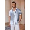 imageCOOFANDY Mens Linen Shirts Short Sleeve Casual Shirts Button Down Shirt for Men Beach Summer Wedding ShirtBluewhite Stripes