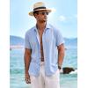imageCOOFANDY Mens Linen Shirts Short Sleeve Casual Shirts Button Down Shirt for Men Beach Summer Wedding ShirtClear Blue