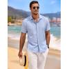 imageCOOFANDY Mens Linen Shirts Short Sleeve Casual Shirts Button Down Shirt for Men Beach Summer Wedding ShirtClear Blue