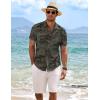 imageCOOFANDY Mens Linen Shirts Short Sleeve Casual Shirts Button Down Shirt for Men Beach Summer Wedding ShirtDark Green Print