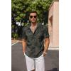 imageCOOFANDY Mens Linen Shirts Short Sleeve Casual Shirts Button Down Shirt for Men Beach Summer Wedding ShirtDark Green Print