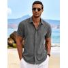 imageCOOFANDY Mens Linen Shirts Short Sleeve Casual Shirts Button Down Shirt for Men Beach Summer Wedding ShirtDark Grey