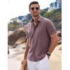 imageCOOFANDY Mens Linen Shirts Short Sleeve Casual Shirts Button Down Shirt for Men Beach Summer Wedding ShirtDark Red