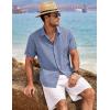 imageCOOFANDY Mens Linen Shirts Short Sleeve Casual Shirts Button Down Shirt for Men Beach Summer Wedding ShirtDenim Blue