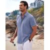 imageCOOFANDY Mens Linen Shirts Short Sleeve Casual Shirts Button Down Shirt for Men Beach Summer Wedding ShirtDenim Blue