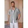 imageCOOFANDY Mens Linen Shirts Short Sleeve Casual Shirts Button Down Shirt for Men Beach Summer Wedding ShirtGreywhite Stripes