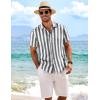 imageCOOFANDY Mens Linen Shirts Short Sleeve Casual Shirts Button Down Shirt for Men Beach Summer Wedding ShirtGreywhite Stripes