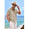 imageCOOFANDY Mens Linen Shirts Short Sleeve Casual Shirts Button Down Shirt for Men Beach Summer Wedding ShirtKhaki