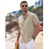 imageCOOFANDY Mens Linen Shirts Short Sleeve Casual Shirts Button Down Shirt for Men Beach Summer Wedding ShirtKhaki