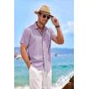 imageCOOFANDY Mens Linen Shirts Short Sleeve Casual Shirts Button Down Shirt for Men Beach Summer Wedding ShirtLavender