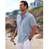imageCOOFANDY Mens Linen Shirts Short Sleeve Casual Shirts Button Down Shirt for Men Beach Summer Wedding ShirtLight Denim Blue