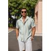 imageCOOFANDY Mens Linen Shirts Short Sleeve Casual Shirts Button Down Shirt for Men Beach Summer Wedding ShirtLight Greenwhite Stripes
