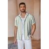 imageCOOFANDY Mens Linen Shirts Short Sleeve Casual Shirts Button Down Shirt for Men Beach Summer Wedding ShirtLight Greenwhite Stripes
