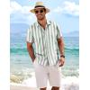 imageCOOFANDY Mens Linen Shirts Short Sleeve Casual Shirts Button Down Shirt for Men Beach Summer Wedding ShirtLight Greenwhite Stripes