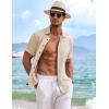 imageCOOFANDY Mens Linen Shirts Short Sleeve Casual Shirts Button Down Shirt for Men Beach Summer Wedding ShirtLight Khaki
