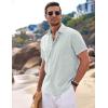 imageCOOFANDY Mens Linen Shirts Short Sleeve Casual Shirts Button Down Shirt for Men Beach Summer Wedding ShirtMint Blue