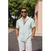 imageCOOFANDY Mens Linen Shirts Short Sleeve Casual Shirts Button Down Shirt for Men Beach Summer Wedding ShirtMint Blue
