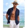imageCOOFANDY Mens Linen Shirts Short Sleeve Casual Shirts Button Down Shirt for Men Beach Summer Wedding ShirtNavy Blue